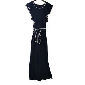 Just Taylor Wide Leg Ruffle Sleeve Jumpsuit Womens Size 6 Navy White NWOT